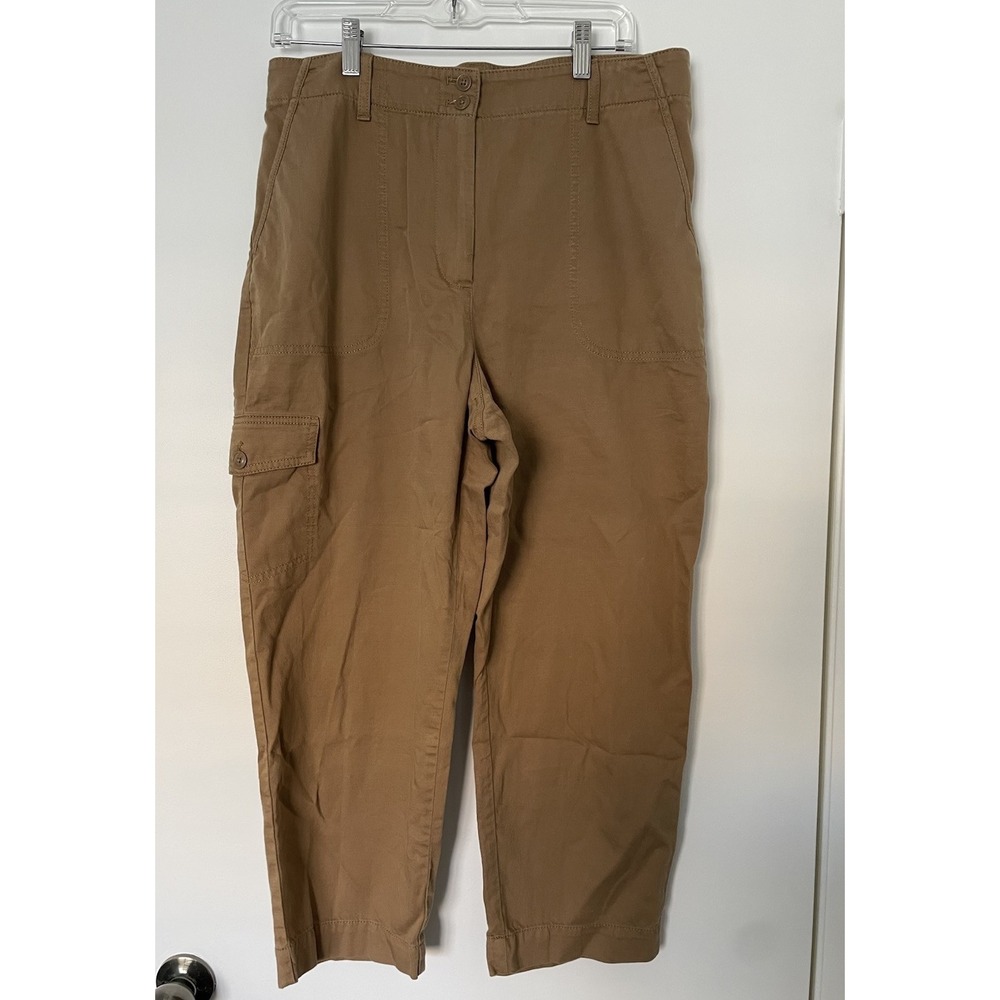 Talbots Supersoft Cargo Pants Women's Size 12 Camel Cropped Utility Linen Blend